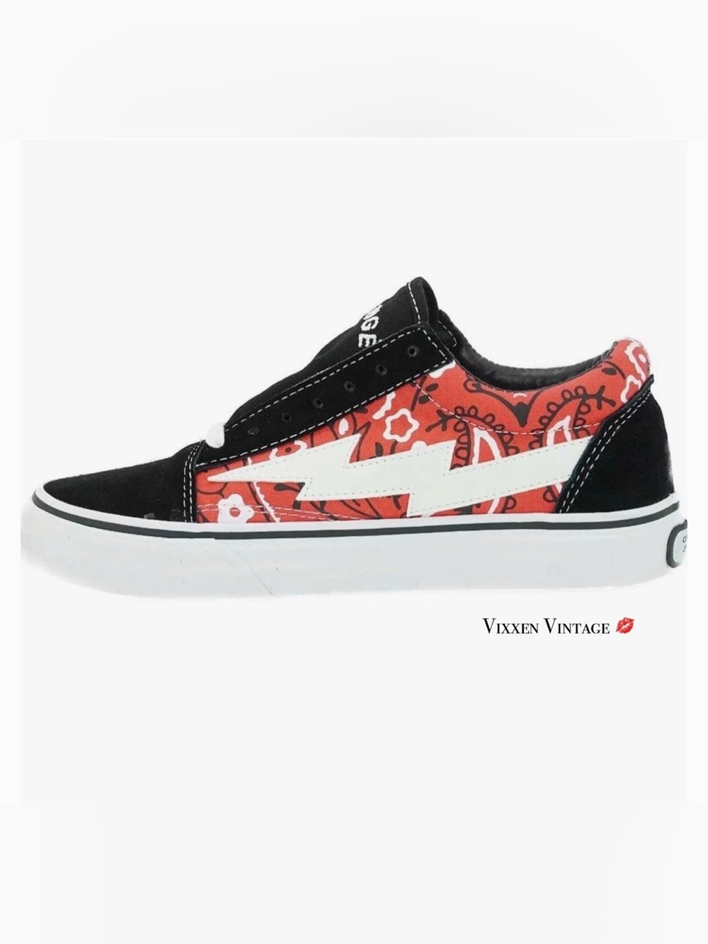 REVENGE X STORM 2020 BANDANA PRINT 'CLASSIC PLUS' LOW TOP SNEAKERS IN RED RAG